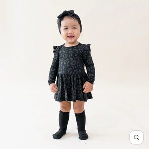 Kyte Baby Long Sleeve Twirl Bodysuit Dress in Midnight Leopard
